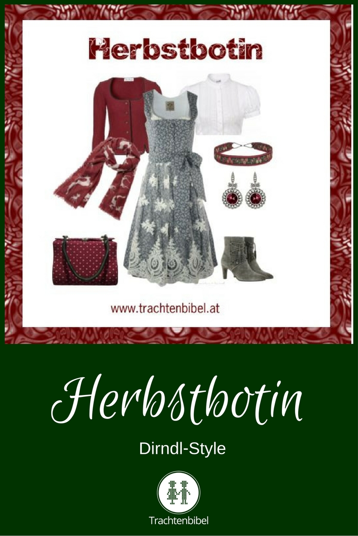 Elegant in Grau und Weinrot ist der Dirndl-Style Herbstbotin. Für alle Details zum Nachshoppen hier klicken!