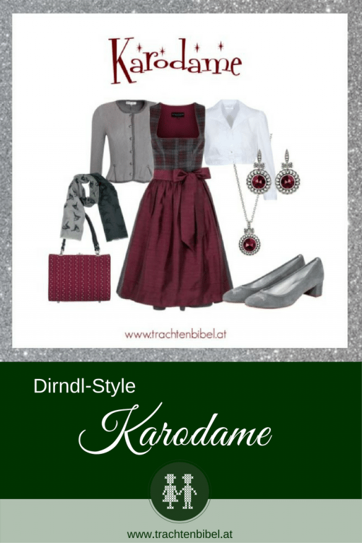 Ein tolles Outfit in Weinrot und Grau! Besonders in ist das Karo am Dirndl - mit den passenden Accessoires wird es zum perfekten Outfit. @trachtenbibel folgen und #Dirndltipps erhalten!