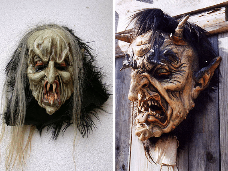 Holzmasken für Perchten vom Herrgottschnitzer