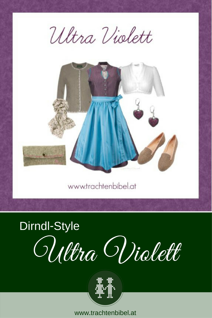 Ein toller #Dirndlstyle in der Trendfarbe des Jahres Ultra Violett mit passenden Accessoires. Hier nachshoppen #trachtenstyling