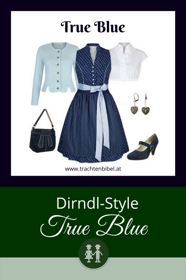 Dunkelblaues Dirndl mit hellblauen Akzenten und Accessoires