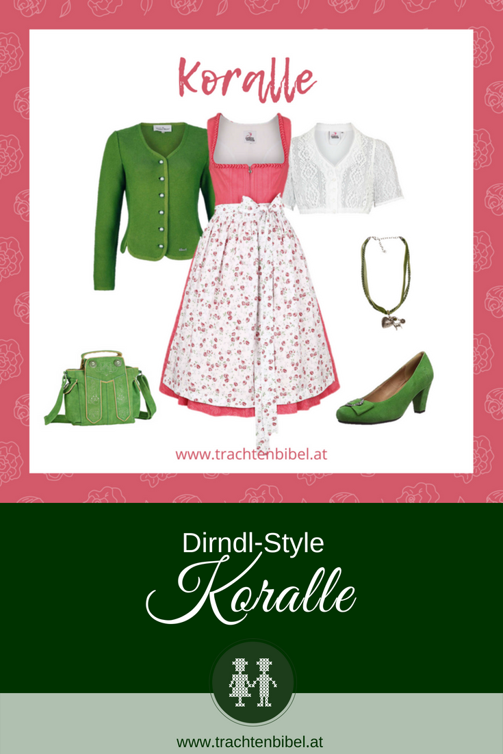 Dirndl in Koralle mit weiß geblümter Schürze Mia san Tracht