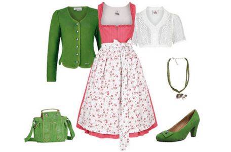 Dirndl Koralle mit weißer Schürze