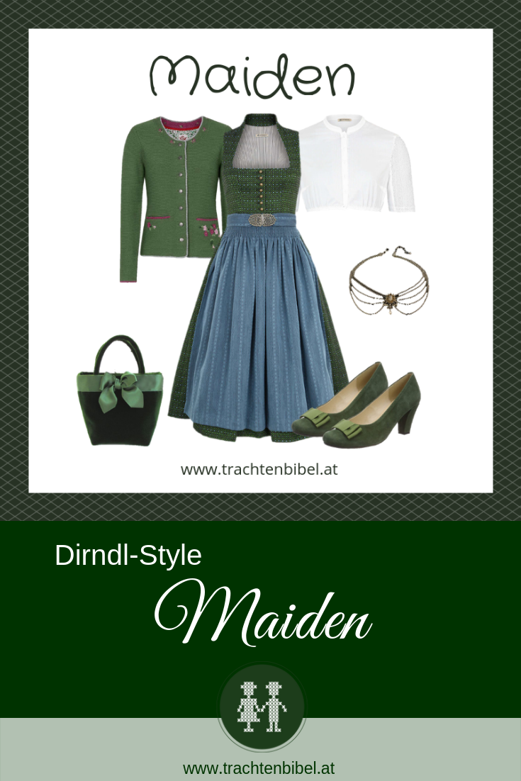 Pin hochgeschlossenes Dirndl in Grün und Blau