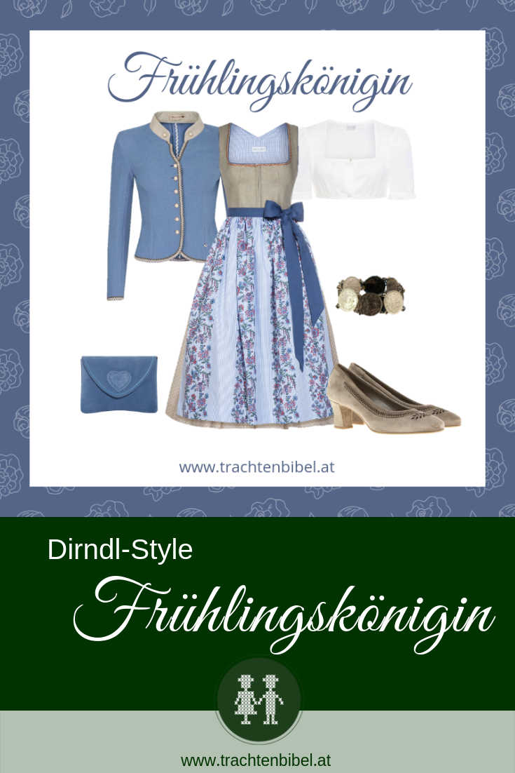 Pin Dirndl beige mit blauen Accessoires
